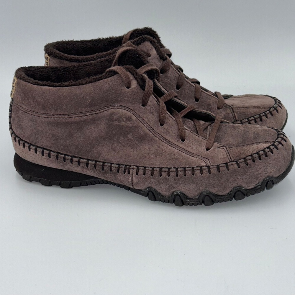 Skechers Brown Suede Ankle Boots Womens 6.5 Faux Fur Relaxed Fit Memory Foam